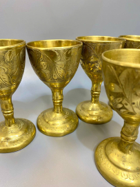 Бокалы из латуни с штихельной гравировкой, ручная работа. Тяжелые. Винтаж! Цена за 5шт.. Картинка 4